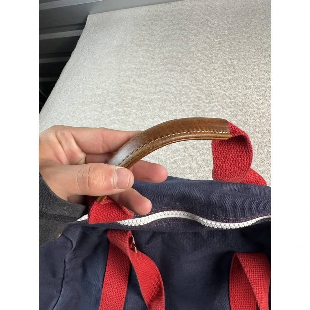 Hudson‎ Sutler Canvas Duffel Bag Navy Red Monogram JMGS Leather Handle Travel
